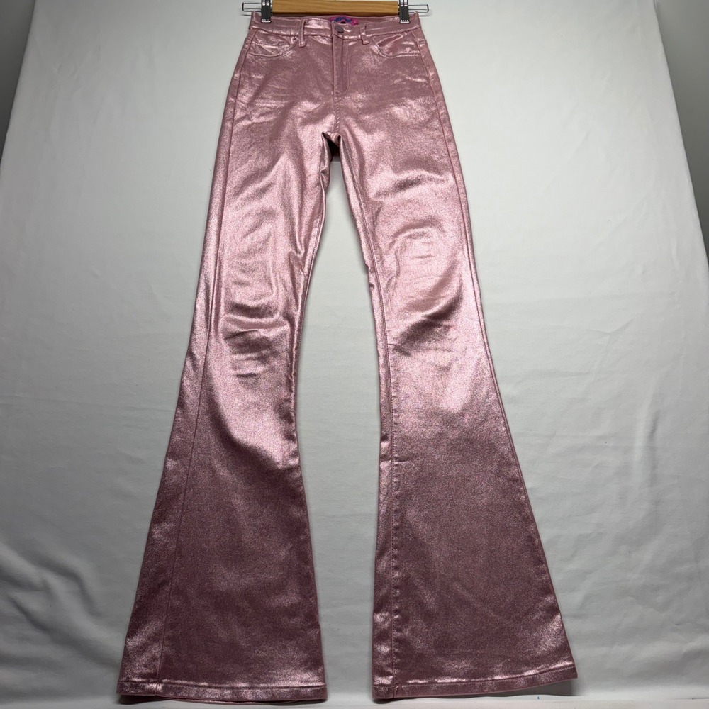 Edikted Pink Metallic Flare Pants Womens S Faux Leather Y2K Festival Disco - Picture 2 of 9